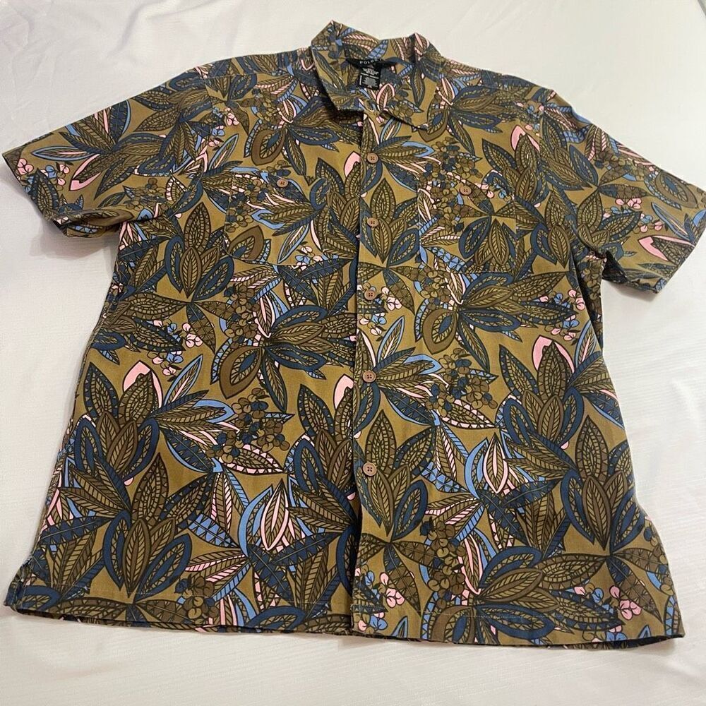 Poler Brown Paisley Short Sleeve Button Up Shirt Size XL